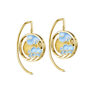 Серьги с английским замком из желтого золота с янтарем