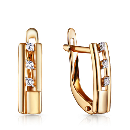 Серьги с английским замком из красного золота с фианитом