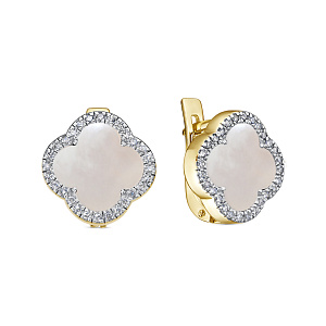 Серьги с английским замком из желтого золота с бриллиантами