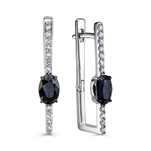 Серьги с английским замком из белого золота с сапфиром