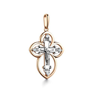 Крест из красного золота с бриллиантом
