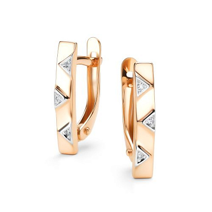 Серьги с английским замком из красного золота с бриллиантами