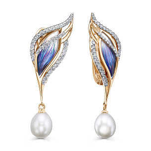 Серьги с английским замком из красного золота с жемчугом