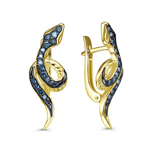 Серьги с английским замком из желтого золота с бриллиантом