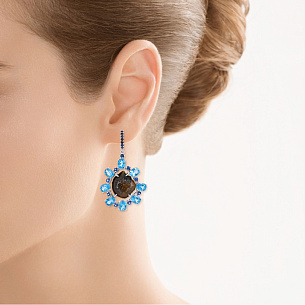 Серьги с английским замком из белого золота с сапфирами, топазами, жеодами