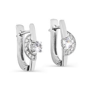 Серьги с английским замком из серебра с фианитом