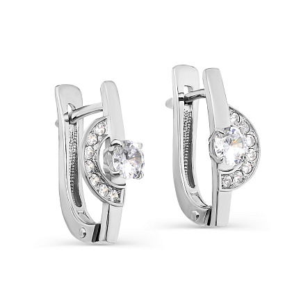 Серьги с английским замком из серебра с фианитами