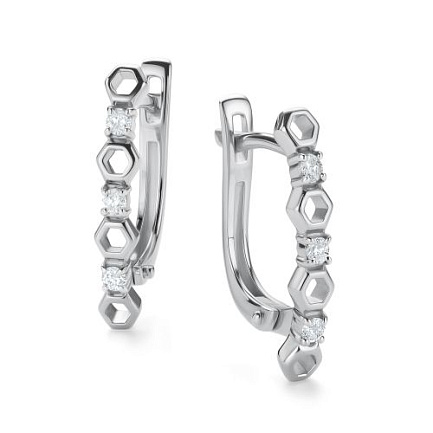 Серьги с английским замком из белого золота с бриллиантами
