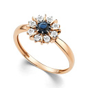 Кольцо из красного золота с бриллиантами, сапфиром