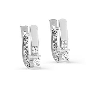 Серьги с английским замком из белого золота с бриллиантами