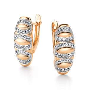 Серьги с английским замком из красного золота с бриллиантом