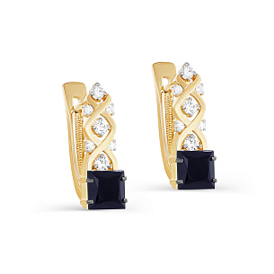 Серьги с английским замком из желтого золота с сапфиром