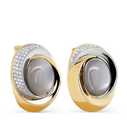 Серьги с английским замком из желтого золота с бриллиантами