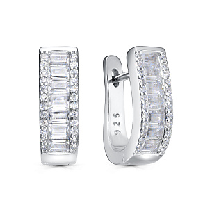 Серьги с английским замком из серебра с фианитом