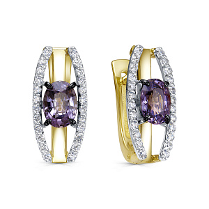 Серьги с английским замком из желтого золота с бриллиантами