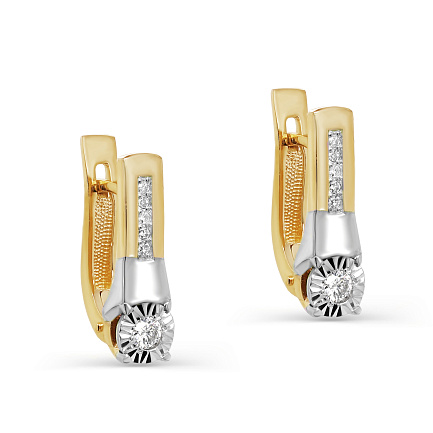 Серьги с английским замком из желтого золота с бриллиантами