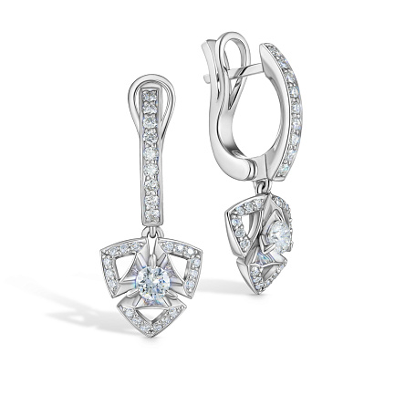 Серьги с английским замком из белого золота с бриллиантом