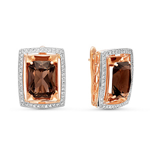 Серьги из комбинированного золота с бриллиантами, раухтопазами