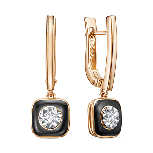 Серьги с английским замком из красного золота с бриллиантом