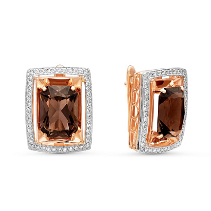 Серьги из комбинированного золота с бриллиантами, раухтопазами