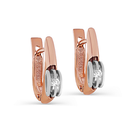 Серьги с английским замком из красного золота с бриллиантами