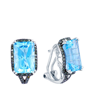 Серьги из белого золота с бриллиантами, топазами