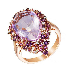 Кольцо из красного золота с бриллиантами, аметистом