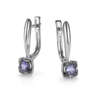 Серьги с английским замком из белого золота с танзанитом