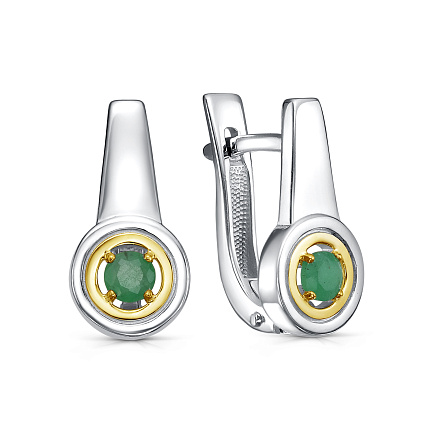 Серьги с английским замком из серебра с изумрудами