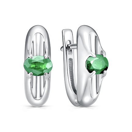 Серьги с английским замком из серебра с изумрудами