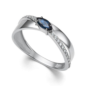 Кольцо из белого золота с бриллиантами, сапфиром