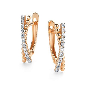 Серьги с английским замком из красного золота с бриллиантом