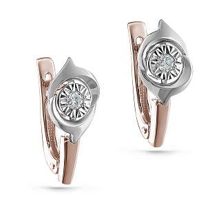 Серьги с английским замком из красного золота с бриллиантом