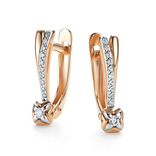 Серьги с английским замком из красного золота с бриллиантом