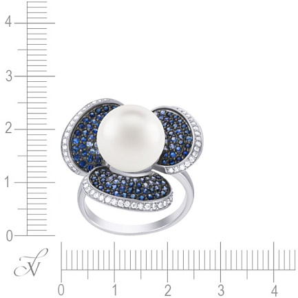 Кольцо из белого золота с бриллиантами, жемчугом