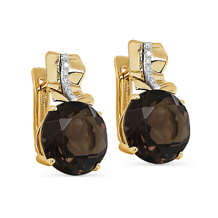 Серьги с английским замком из желтого золота с бриллиантом