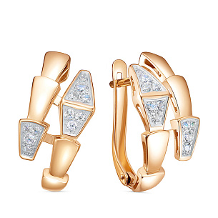 Серьги с английским замком из красного золота с фианитом