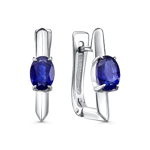 Серьги с английским замком из серебра с сапфиром