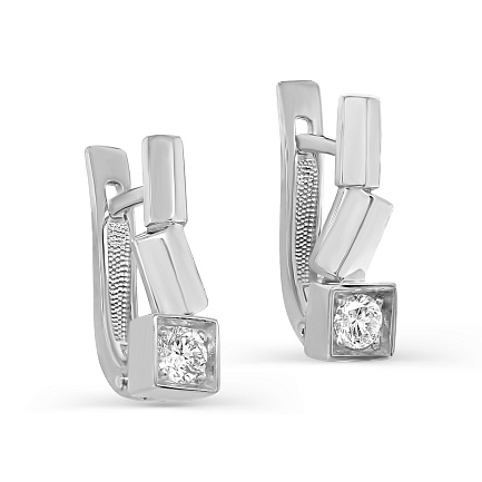 Серьги с английским замком из белого золота с бриллиантами