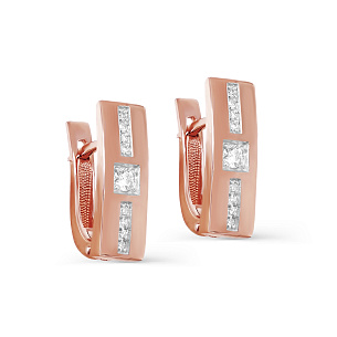 Серьги с английским замком из красного золота с бриллиантом