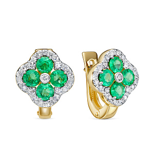 Серьги с английским замком из желтого золота с бриллиантами