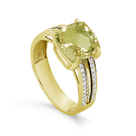 Кольцо из желтого золота с бриллиантами, кварцем