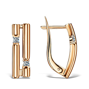 Серьги с английским замком из красного золота с фианитом