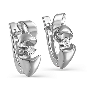 Серьги с английским замком из белого золота с бриллиантом
