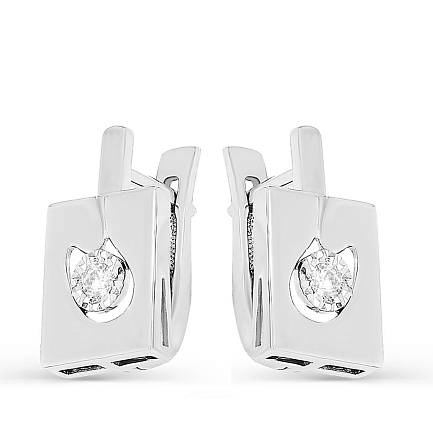 Серьги с английским замком из белого золота с бриллиантами