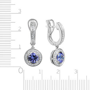 Серьги с английским замком из белого золота с танзанитом