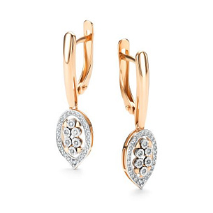 Серьги с английским замком из красного золота с бриллиантом