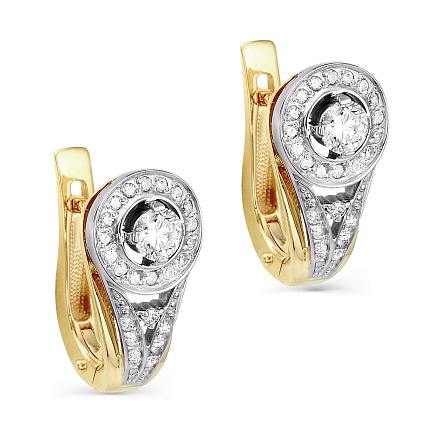 Серьги с английским замком из желтого золота с бриллиантами