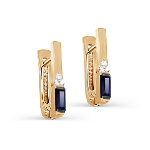 Серьги с английским замком из красного золота с сапфиром