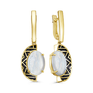 Серьги с английским замком из серебра с лунным камнем